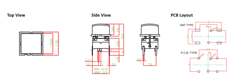 pcb illuminated switch drawing, rjs electronics ltd