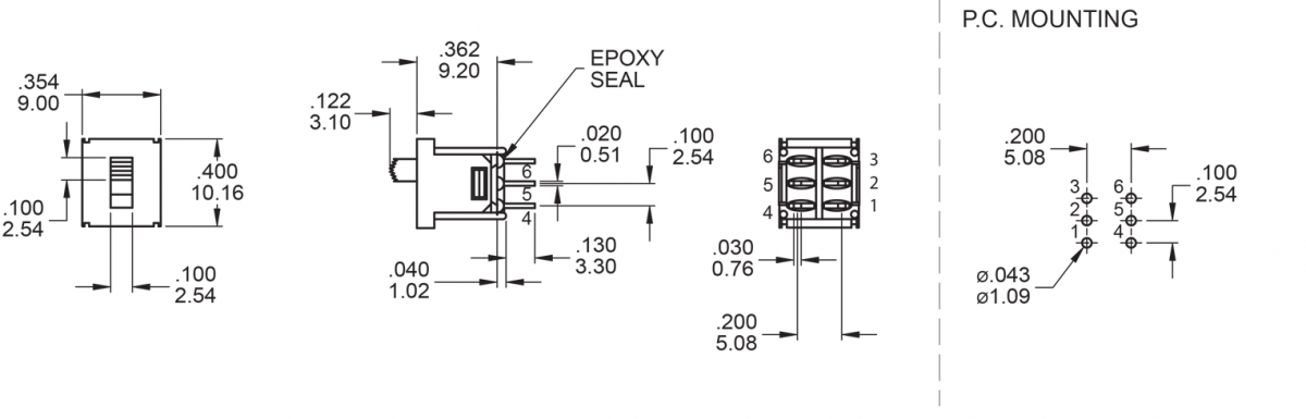 5F DPDT- SLIDE SWITCHES - MZ - SPDT - PCB, PANEL MOUNT switches. Material Specs - RJS Electronics Ltd