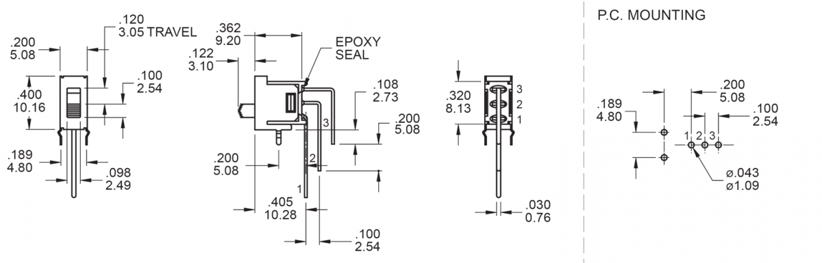 5F SLIDE SWITCHES - M7N - SPDT - PCB, PANEL MOUNT switches. Material Specs - RJS Electronics Ltd