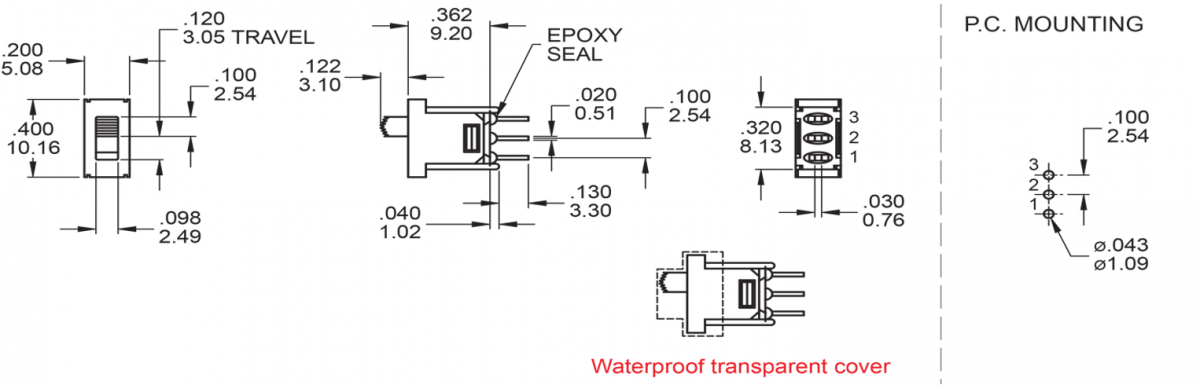 5F SPDT- SLIDER SWITCHES - MZ - SPDT - PCB, PANEL MOUNT switches. Material Specs - RJS Electronics Ltd