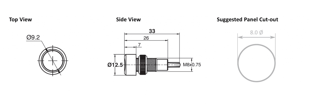 Drawing of RJS01-8I-160P~67J 8mm metal led illuminated, RJS Electronics Ltd