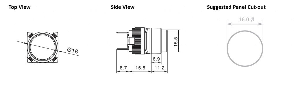 Drawing of round indicator, rjs electronics ltd