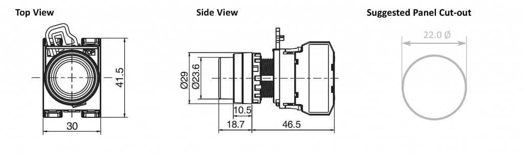 Drawing of RJSPS22E Lamp High Head, plastic button, rjs electronics ltd