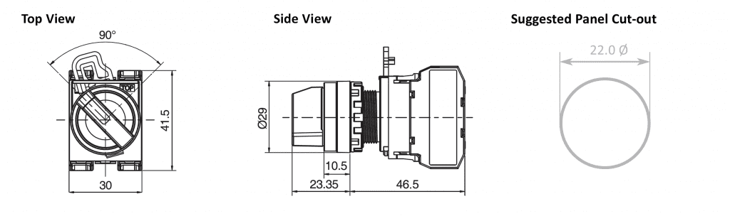 Drawing of RJSPS22E Selector, rjs electronics ltd