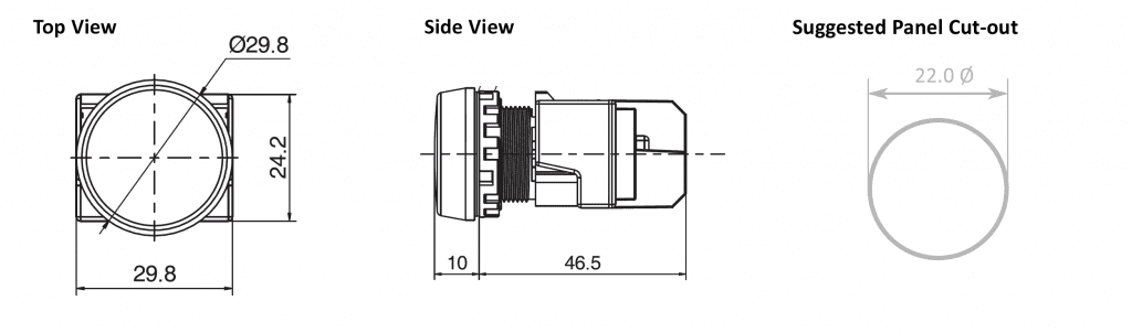 Drawing of RJSPS22E Flat Head Lettering, rjs electronics ltd