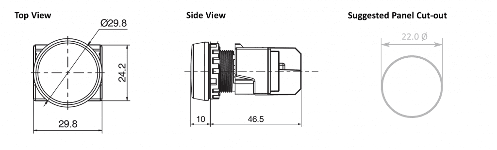 Drawing of RJSPS22E Flat Head Shape, rjs electronics ltd