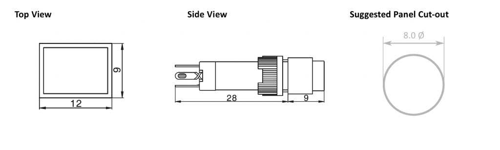 Drawing of RJSPS8A Rectangular, rjs electronics ltd