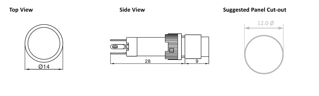 Drawing of RJSPS12A Round, rjs electronics ltd