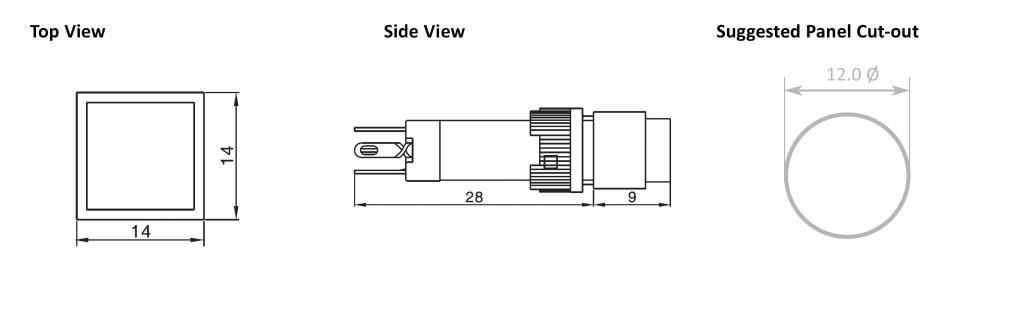 Drawing of RJSPS12A Square, rjs electronics ltd