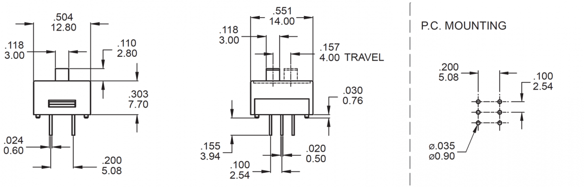 6M SLIDER SWITCHES - PCB - 6M SLIDER SWITCH - DPDT - RJS ELECTRONICS LTD.