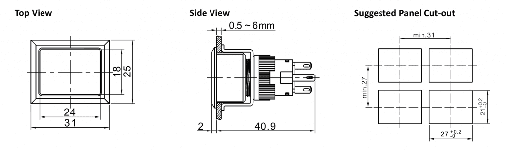 Drawing of RJSPS1622A LED Indicator, plastic led illuminated indicator, rjs electronics ltd