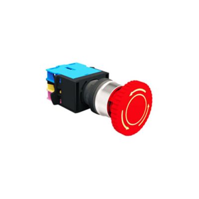 RJSAS22E Large Mushroom Emergency Light e-stop switch, plastic panel mount switch, led-illuminated, terminal block, led switches, RJS Electronics Ltd