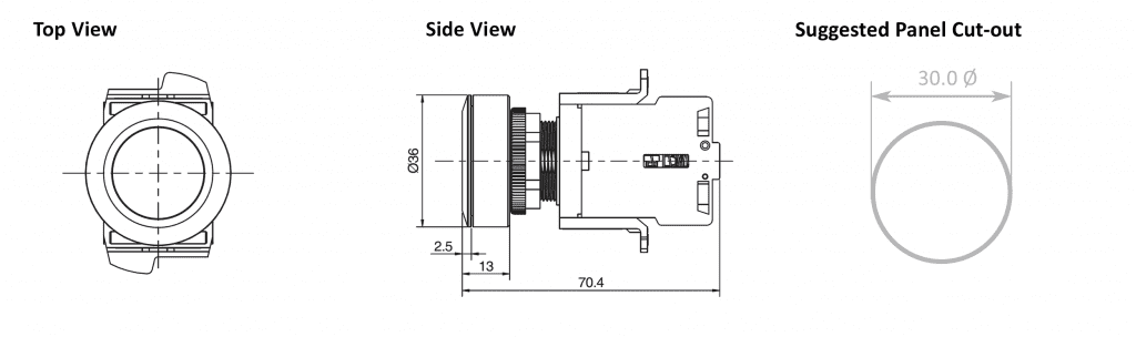 Drawing of RJSAS30E Flat Switch, non-illuminated, rjs electronics ltd