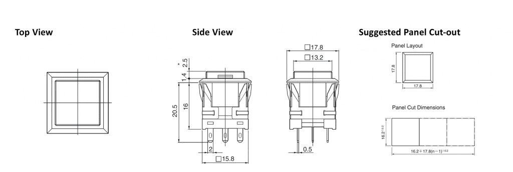 drawing for led button switch, rjs electronics ltd