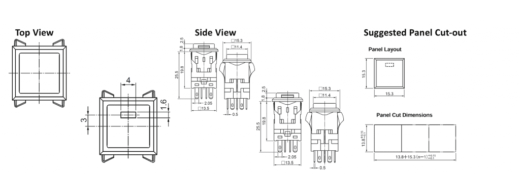 drawing for push button switch with led, rjs electronics ltd