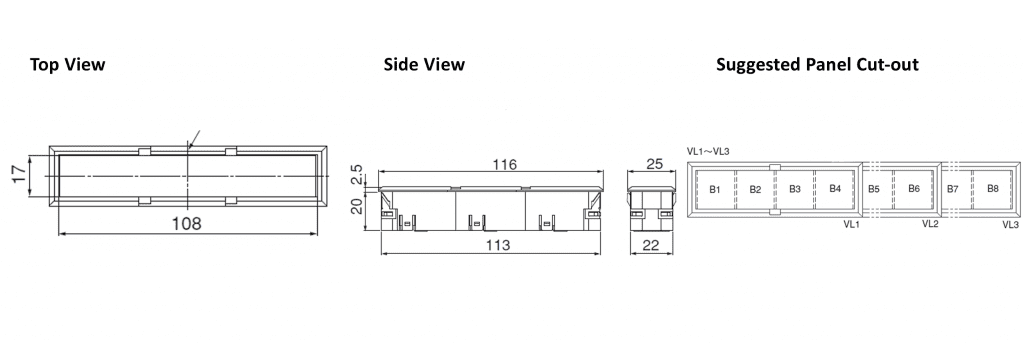 drawing for VL2 led panel indicator, rjs electronics ltd