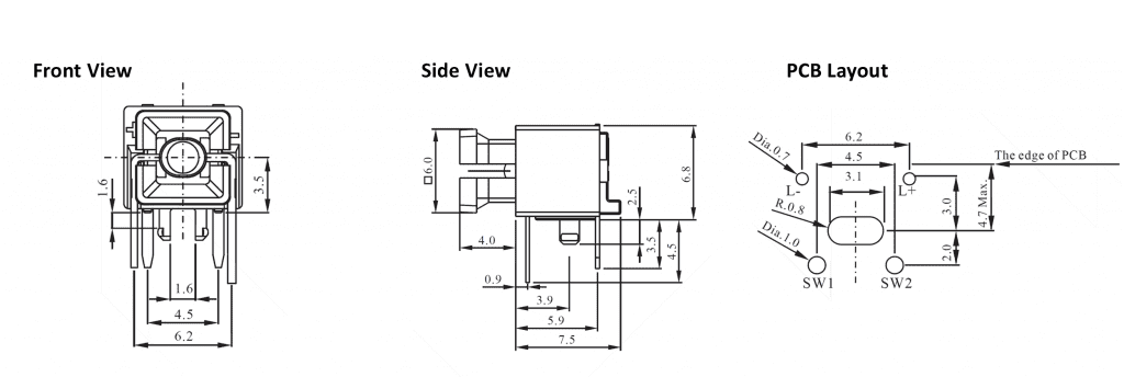 SPJ push button switch drawing, rjs electronics ltd