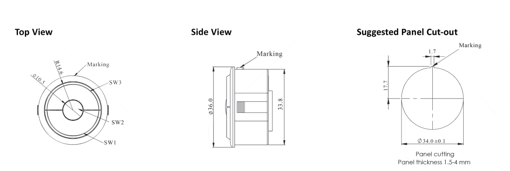 921.SNA3 - Drawing of -Navigation module, Push Button Switch, single LED Illumination, RJS Electronics Ltd.