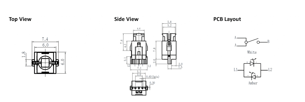 PCB switch without LED illumination and momentary switch. Ideal for broadcast, audio, non-illuminated tact switch RJS Electronics Ltd.