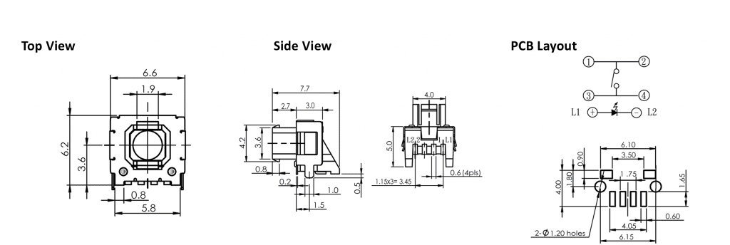 drawing for pcb push button switch, rjs electronics ltd