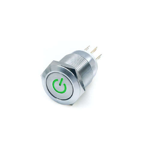 Anti vandal push button switch, power symbol LED button, LED SWITCHES, RJS electronics ltd