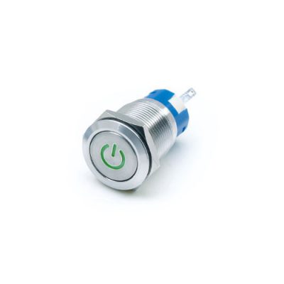 Anti vandal push button switch, power symbol LED button, LED SWITCHES, RJS electronics ltd