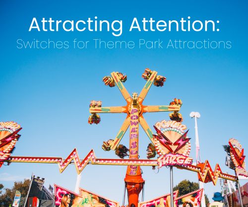 Switches for theme park attractions, rollercoaster controls, push buttons, LED switches, keylock switches, selector switches, emergency stop buttons, switches with illumination, gaming buttons, panel mount switches, RJS Electronics Ltd