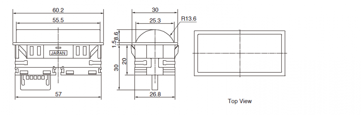 Panel Mount, LED illuminated, indicator panel - BL, 30mm - Rectangular, Domed Style, RJS Electronics Ltd.