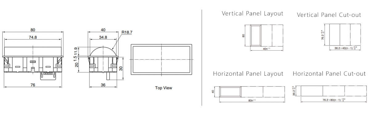 drawing for domed rectangular led indicator, rjs electronics ltd