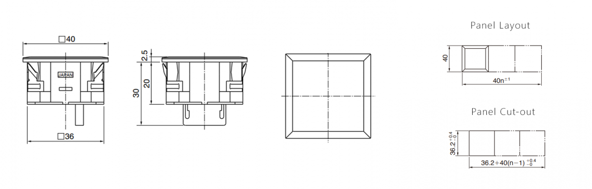 CL - FLAT SQUARE LED INDICATOR PANEL - 40MM X 40MM Screw Type. - DRAWING - RJS Electronics Ltd.