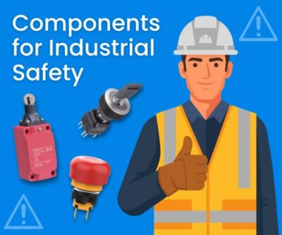Emergency stop switches, e-stops, keylock switches, LED indicators, limit switches, LED switches, switch with illumination, latching push button switch, panel mount switches, components for safety, industrial components, RJS Electronics Ltd