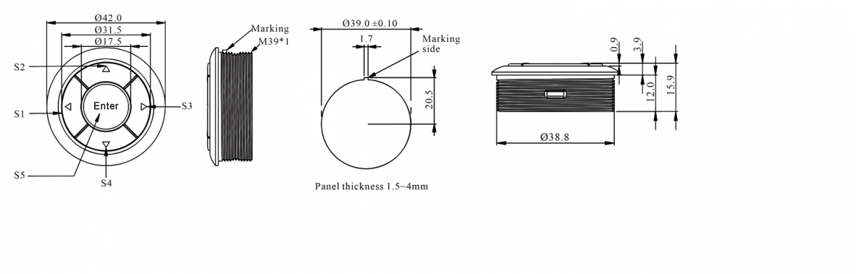 Drawing for navigation switch SF39BA, rjs electronics ltd