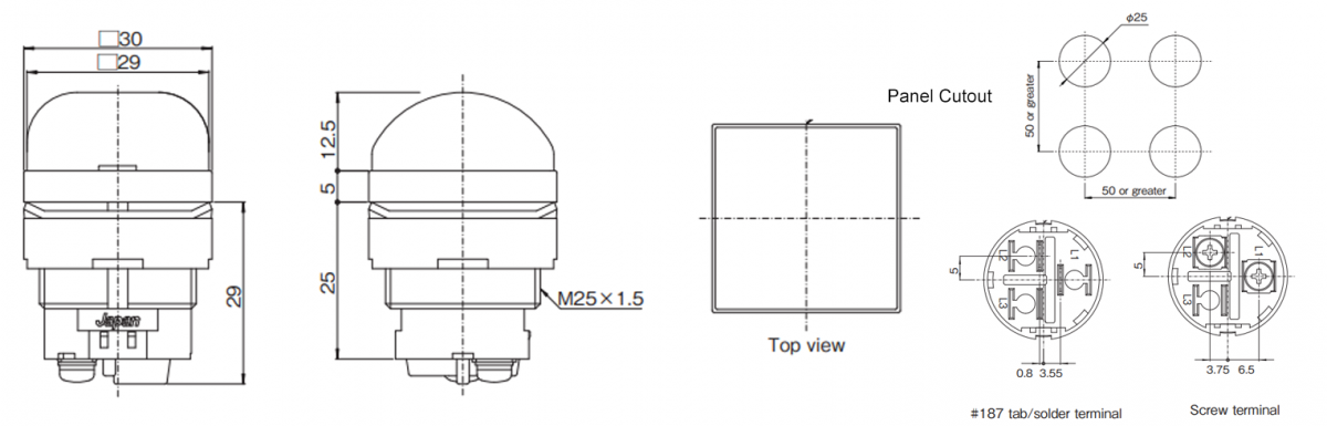 LED Indicator Panel - Domed Sq Type - Drawing - MLC - LED Panel Indicator - RJS Electronics Ltd.