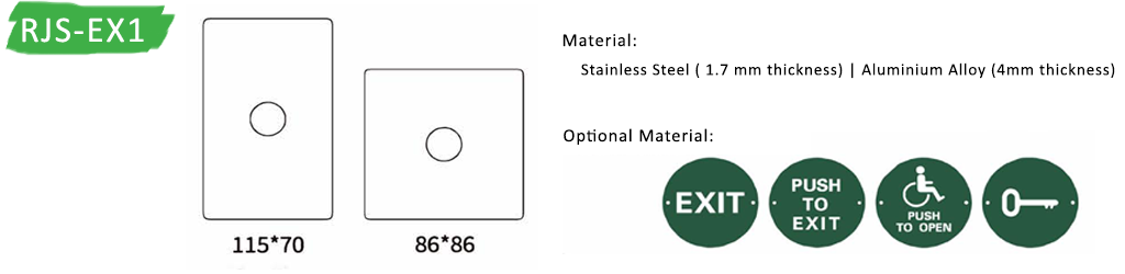 Door exit buttons, RJS Electronics Ltd, RJS EX2 – Variations, stainless steel 