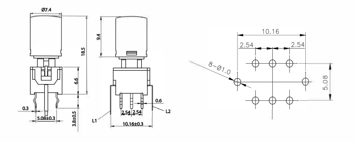 PCB switch drawing - PB61303B - rjs electronics ltd 