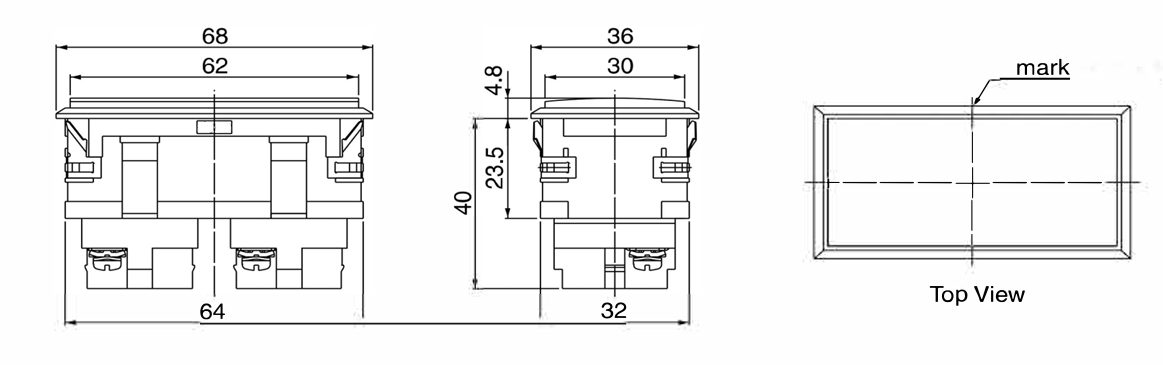 Drawing of 3L Rectangular - Screw Type, panel mount LED indicator, plastic indicator, RJS Electronics Ltd