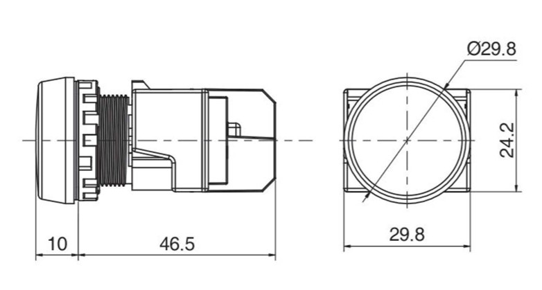 Drawing of RJSPS22E Lamp Head LED Indicator, Round, Flush, LED with Markings and Spherical, IP65 rated illuminated indicators, RJS Electronics Ltd
