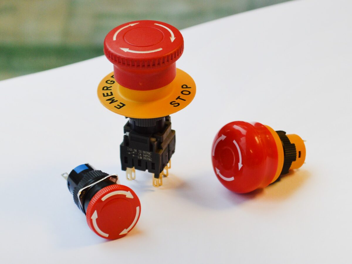 Emergency stop switches group, e-stops, panel mount safety switches, RJS Electronics Ltd