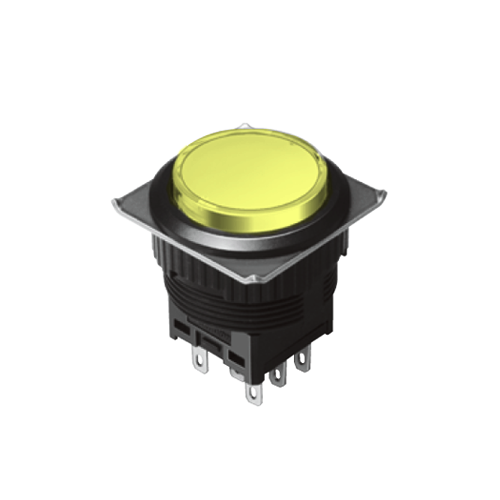 EH-G- Illuminated Push Button Switches - Round - Yellow - Momentary push button switch, momentary function, Latching push button switch, Latching function, IP rated, Led Switches, RJS Electronics Ltd.