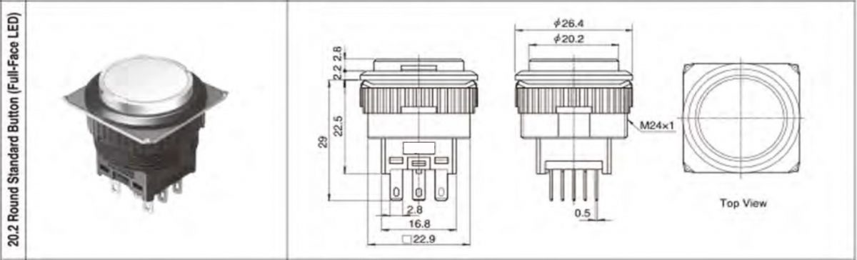 drawing for round EH-G led push button switch, rjs electronics ltd