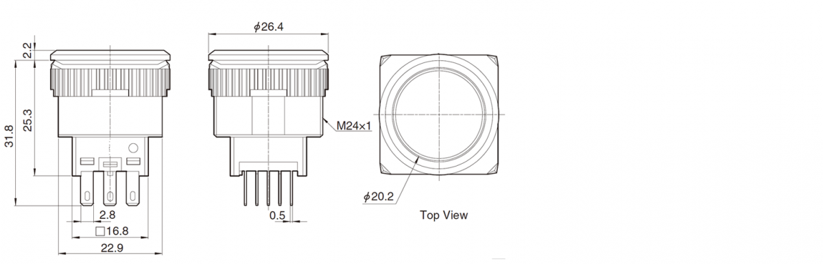 Drawings - EH-G- Illuminated Push Button Switches - Round Flat - Momentary Pushbutton Switch, Latching push button switch, Latching function, RJS Electronics Ltd.