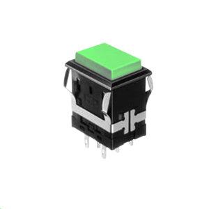 FH - Illuminated Switch - Rectangular - Green LED Illumination - momentary pushbutton switch function or latching pushbutton switch function, Led Switches, RJS Electronics Ltd