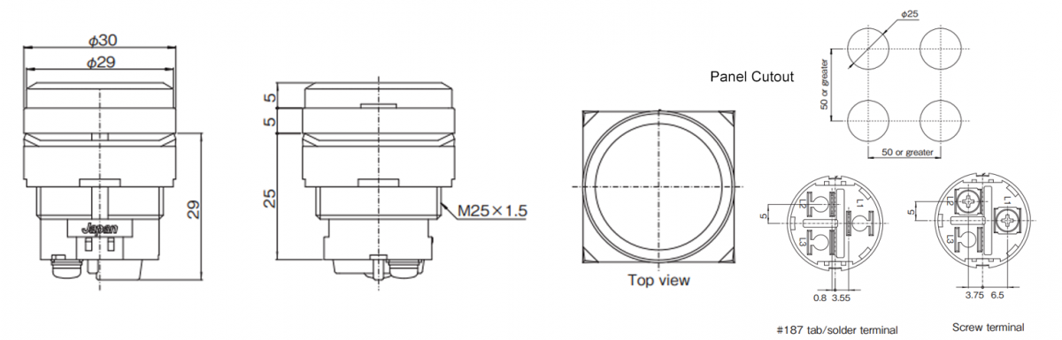 LED Indicator Panel, Flat Round Type - Drawing - MLC - LED Panel Indicator - RJS Electronics Ltd.