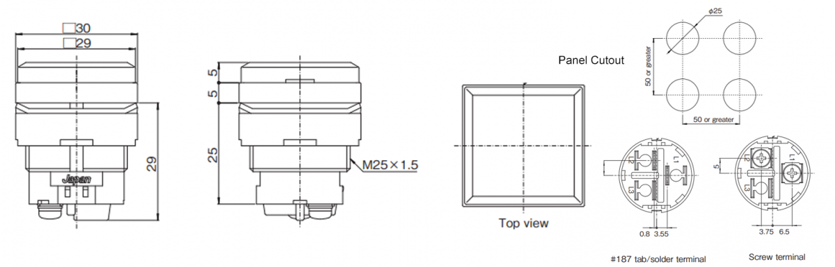LED Indicator Panel -Flat Sq Type - Drawing - MLC - LED Panel Indicator - RJS Electronics Ltd.