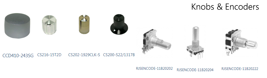 PCB Electromechanical components, knobs and encoders. RJS Electronics Ltd. 