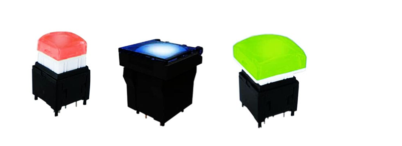 LED illumination, single, bi-colour, RGB LED illumination. PCB push button switches. 