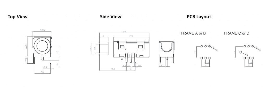 drawing for LS pcb illuminated push button, rjs electronics ltd