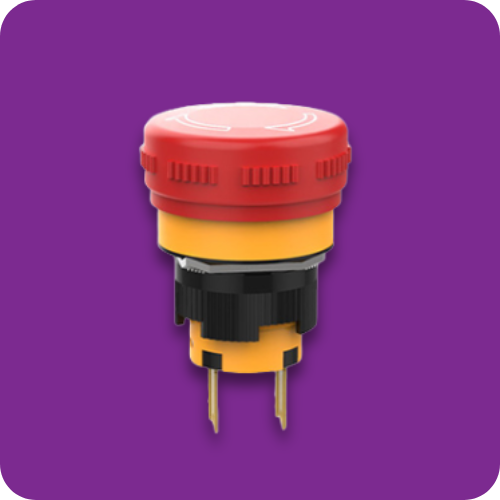 Emergency stop switch, e-stop button, push button, panel mount switches, short body, industrial controls, rjs electronics ltd