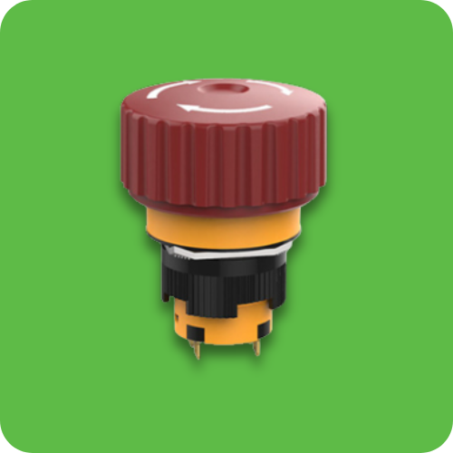 Emergency stop switch, e-stop button, push button, panel mount switches, short body, industrial controls, rjs electronics ltd