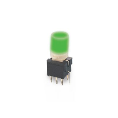 PB61303 led button, pcb illuminated switch, green illumination, momentary or latching function, led switches, rjs electronics ltd